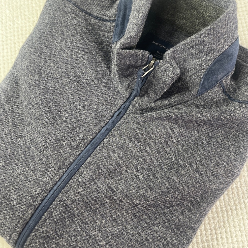 Saks Fifth‎ Avenue Men's Textured Knit Full Zip Jacket Dark Gray XXL TTG